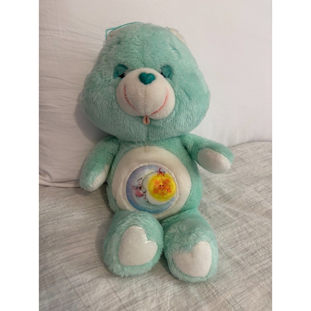 Vintage Care Bears Bedtime Bear Plush Blue Star Belly Teal Stuffed Kenner 1983